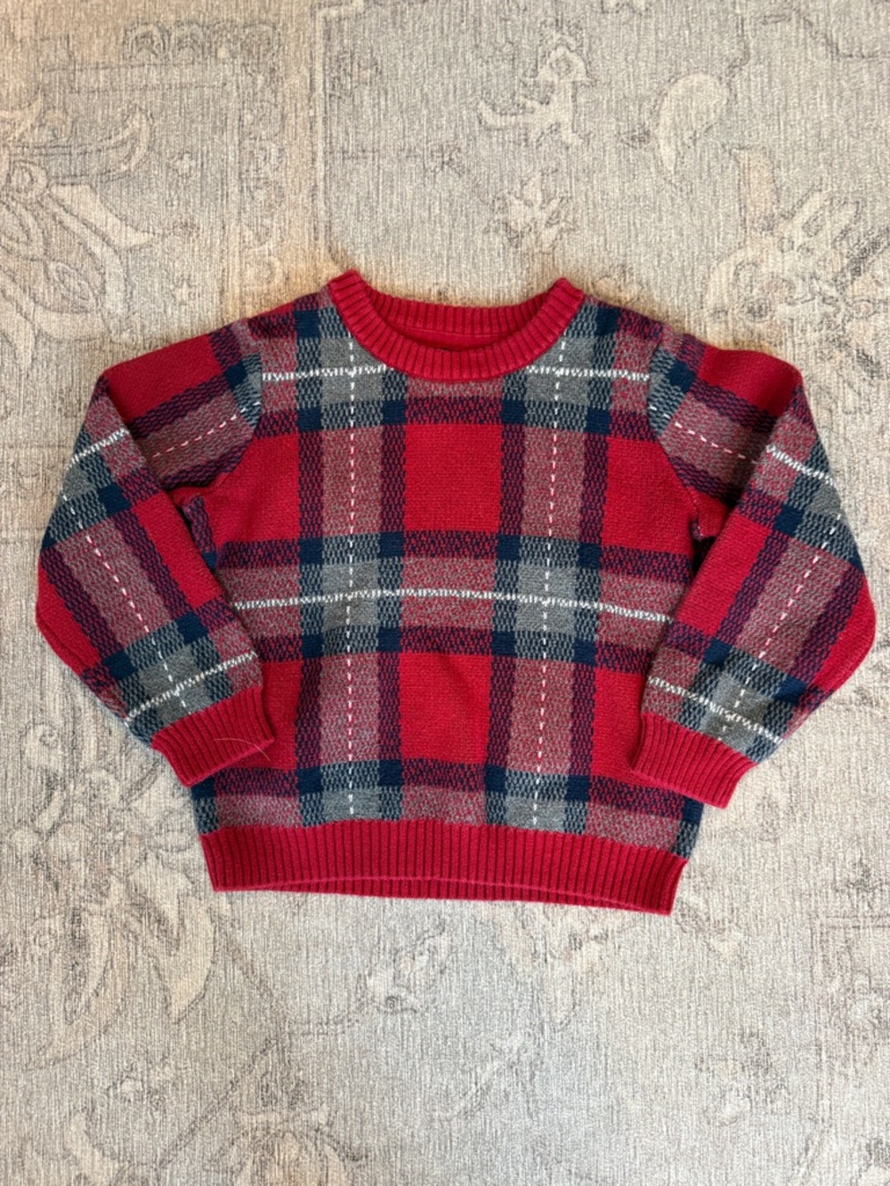Janie and Jack Red Knit Sweater with Navy Tag